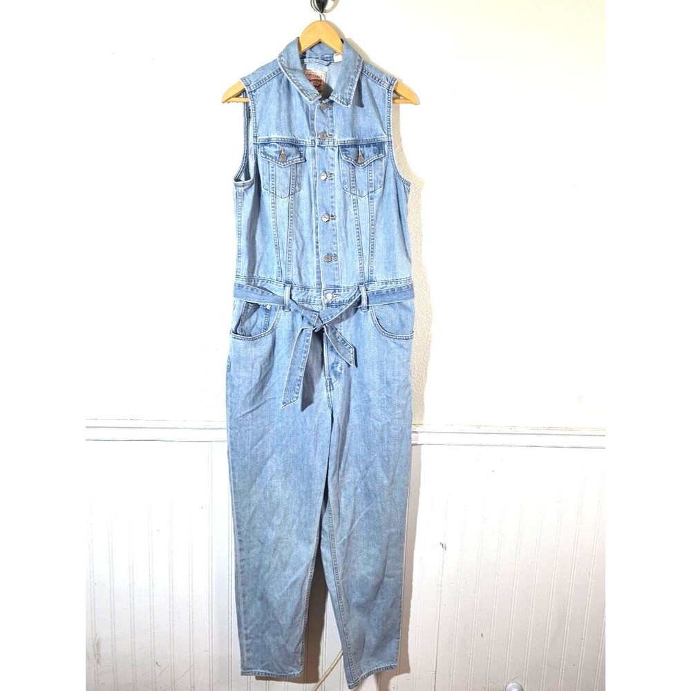 Levis Premium Denim Jumpsuit Womens Large Blue Sleeveless Utility Jean Artisan